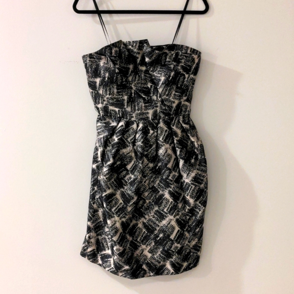 Black and White Strapless Cocktail Dress
